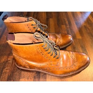 Gordon Rush Stafford Mens 9.5 Cognac Leather Wingtip Brogue Boots 500128